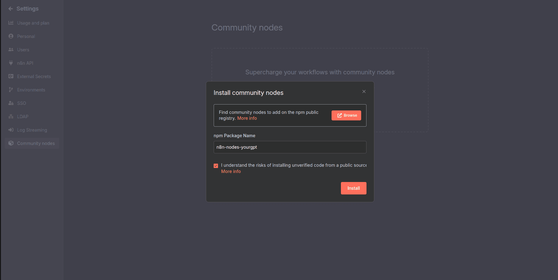 Installing YourGPT community node